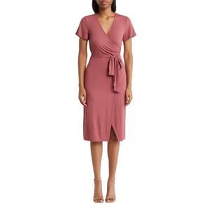 Nordstrom Dusty Rose Tie-Waist Midi Dress